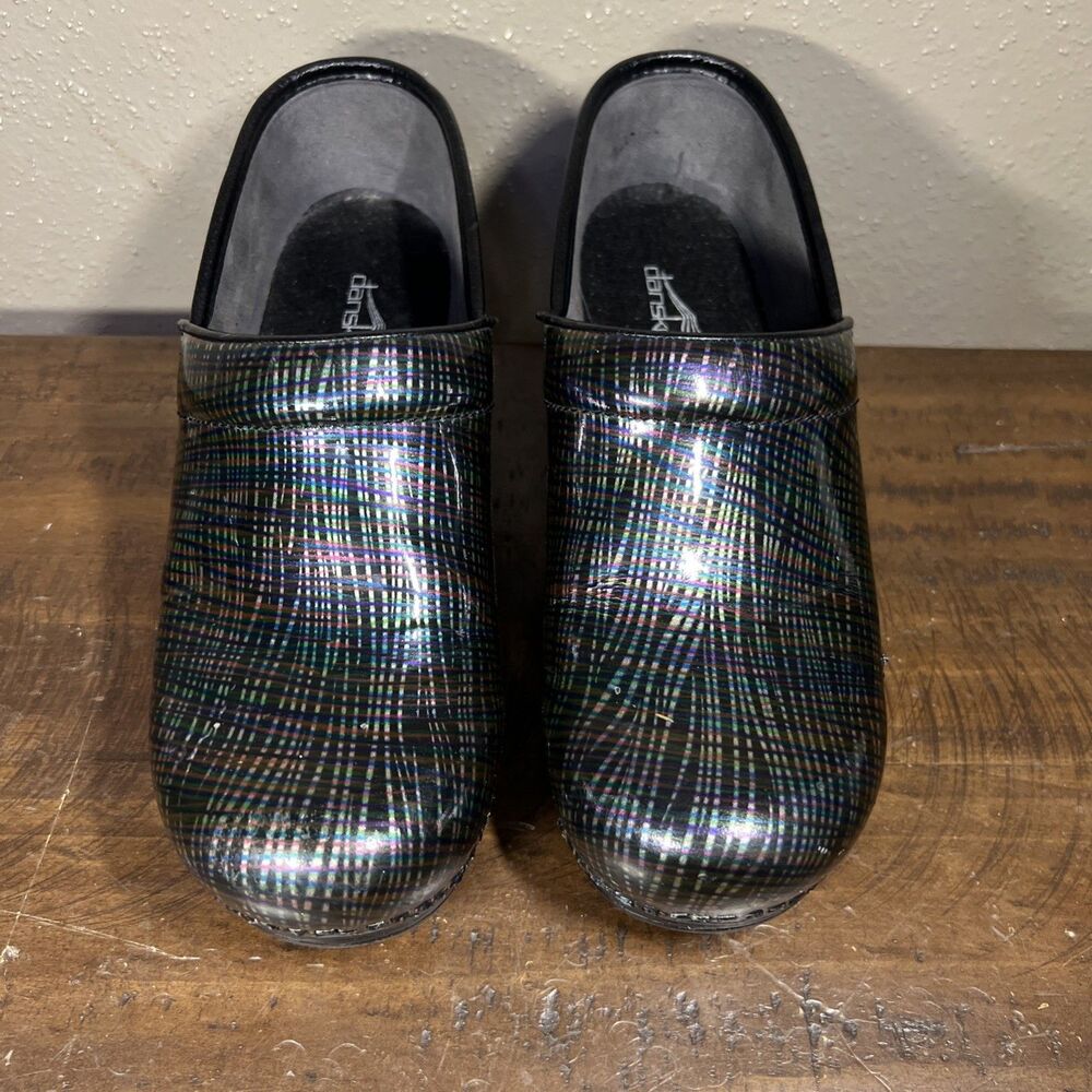 Dansko Women’s 39 (US 8.5) Professional Clogs Black Iridescent Striped Metallic